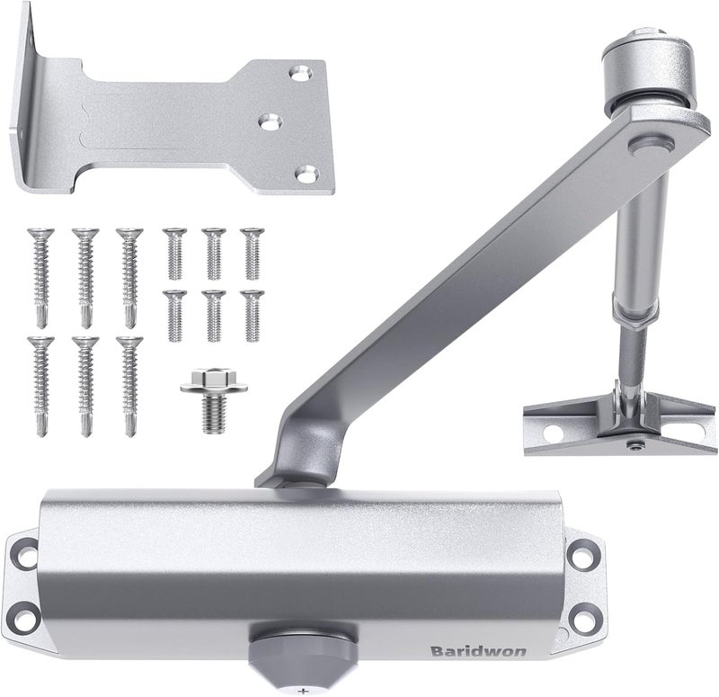 Baridwon Commercial Grade Hydraulic Door Closer Large Size, Heavy Duty No Slam with Hold Open, Silver - Image 1